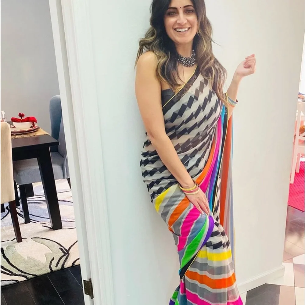 Vibrant Multicolor Striped Saree - Picture 7 of 9